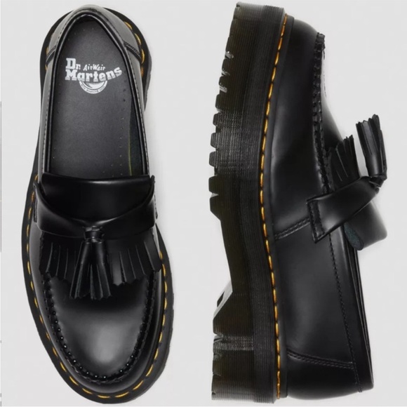 Dr Martens Adrian Quad Black Tassel Loafers with Platform Sole - Picture 2 of 6